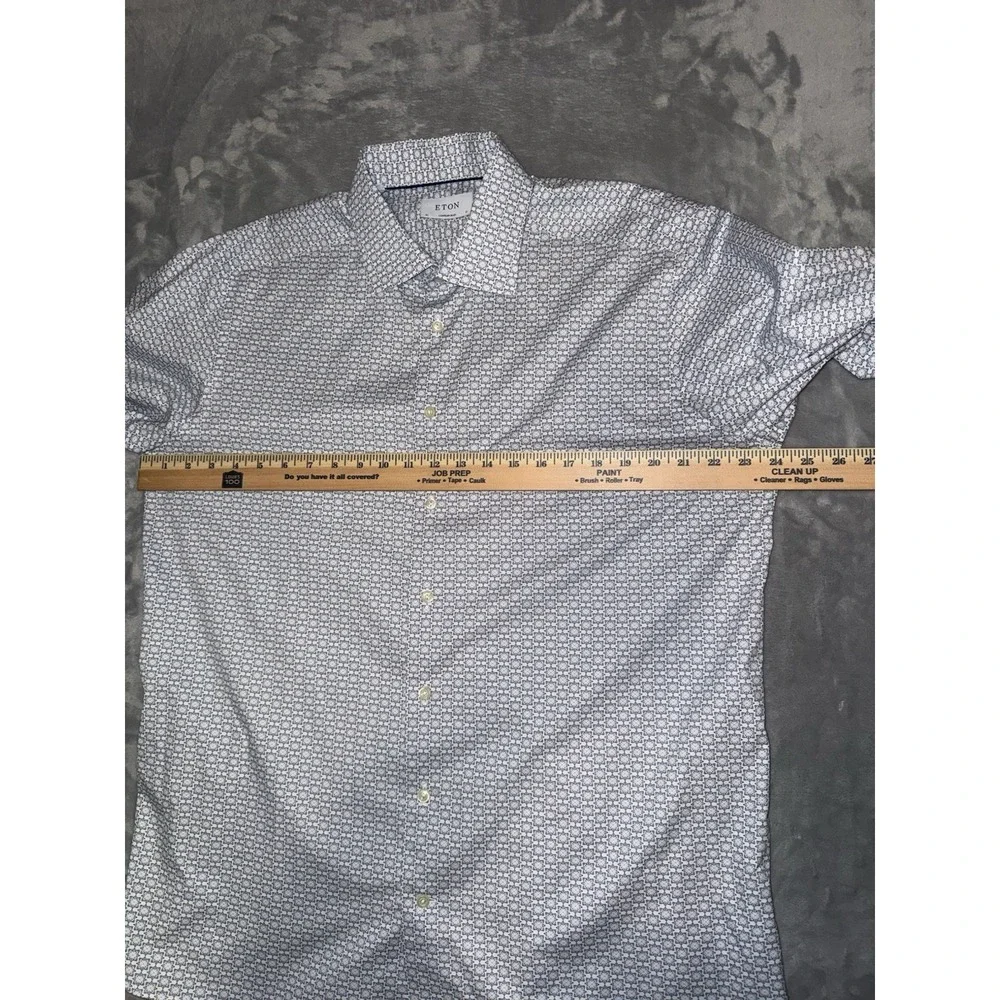 Eton Contemporary Long Sleeve Blue Geometric Size XL 43 17 Collar‎ Formal